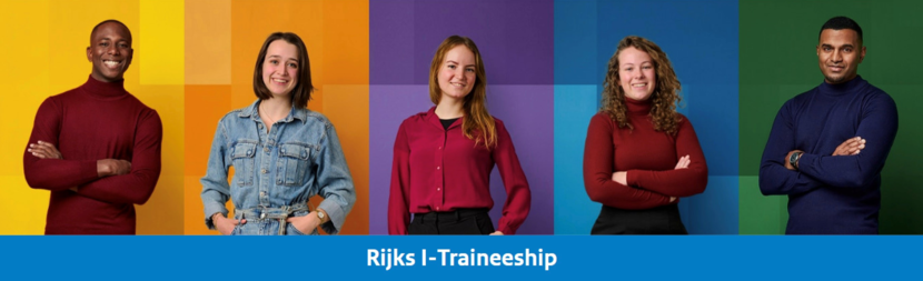 vijf trainees geposeerd in beeld